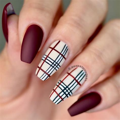 burberry design nails|short nails plaid designs.